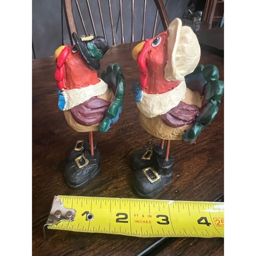 Turkey Pilgrim Thanksgiving Figurines Set of 2 Hand Painted Resin